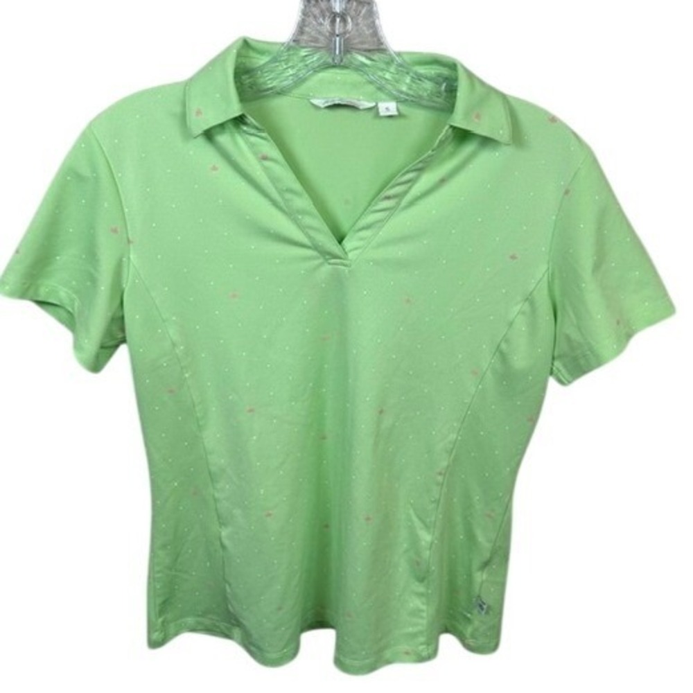 Lady Hagen Women's Bright Green Polka Dot Short Sleeve Golf Polo Shirt SM